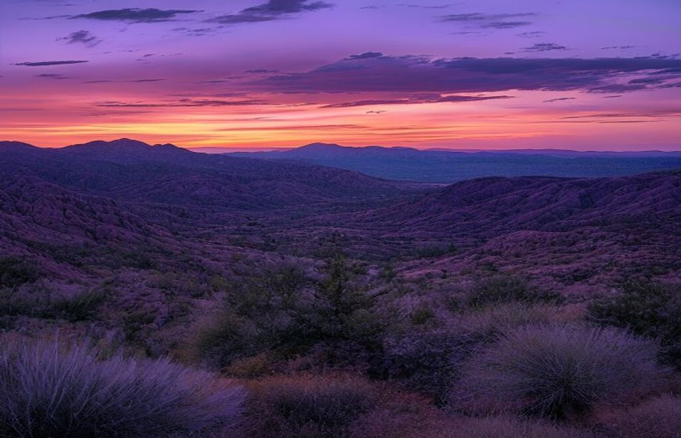 Desert mountain ridge at dusk